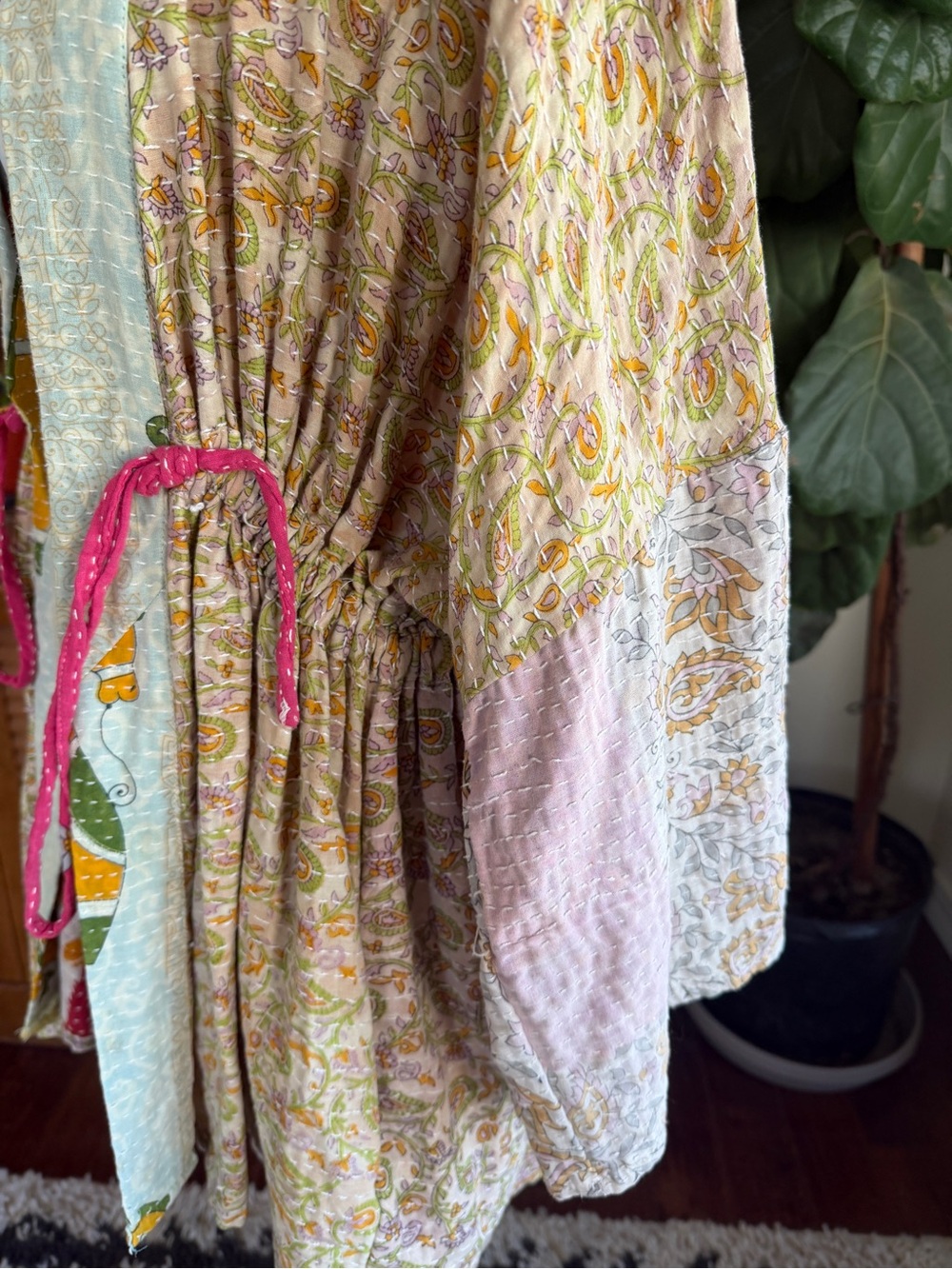 Kantha Bae Dreamweaver Vintage Cotton Sari Pastel Cinch Kimono OS - Picture 13 of 16